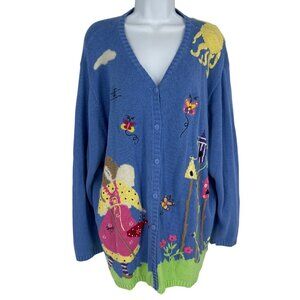 Quacker Factory Long Sleeve Gardening Angel Embellished Sweater Women's Size 2X